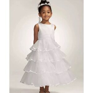 NWT Davids Bridal Organza Tiered Tea-Length Ball‎ Gown 2T White